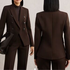 NWT REISS Priya Twill Double-Breasted Blazer in Chocolate Brown size 8